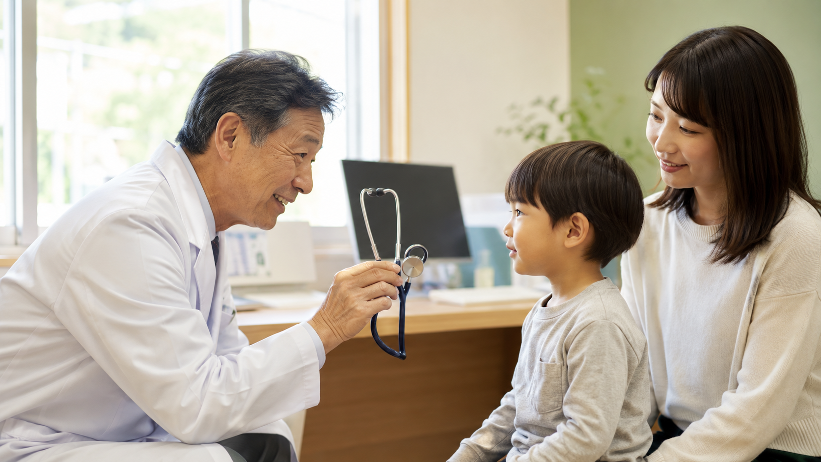 診察を受ける子どもと
